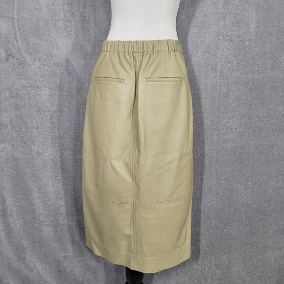 Vince Seed Tan Straight Fit Leather Midi Front Slit Skirt 4 - Picture 3 of 8